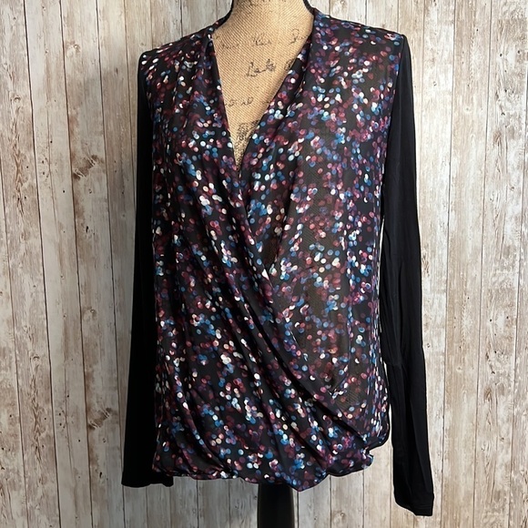 3/$15 ☮️ Maurices Polka Dot Wrap Sheer Front Long Sleeve Blouse - Picture 2 of 7